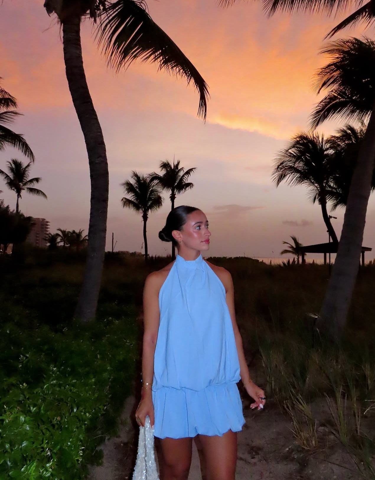 Robe de soirée courte bleue en mousseline de soie, tenue d'anniversaire, coupe trapèze, J8005