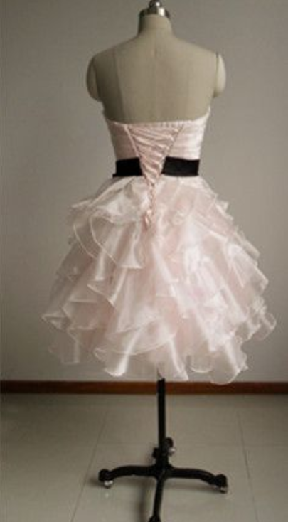 Jolie robe de soirée courte rose clair en organza pour adolescentes J7662