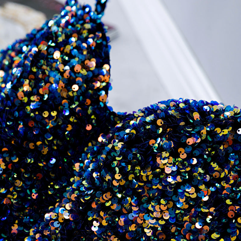 Sequins Spaghetti Strap Homecoming Dress Shiny Short Evening Prom Dress 500