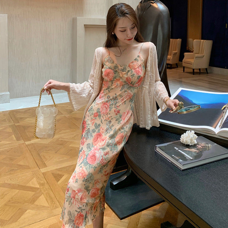 Floral Dress Women Spaghetti Strap Summer French Dress 812