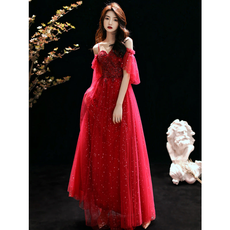 One-Shoulder-Burgund-langes Abschlussball-Kleid-Schnür-Abend-Kleid 20