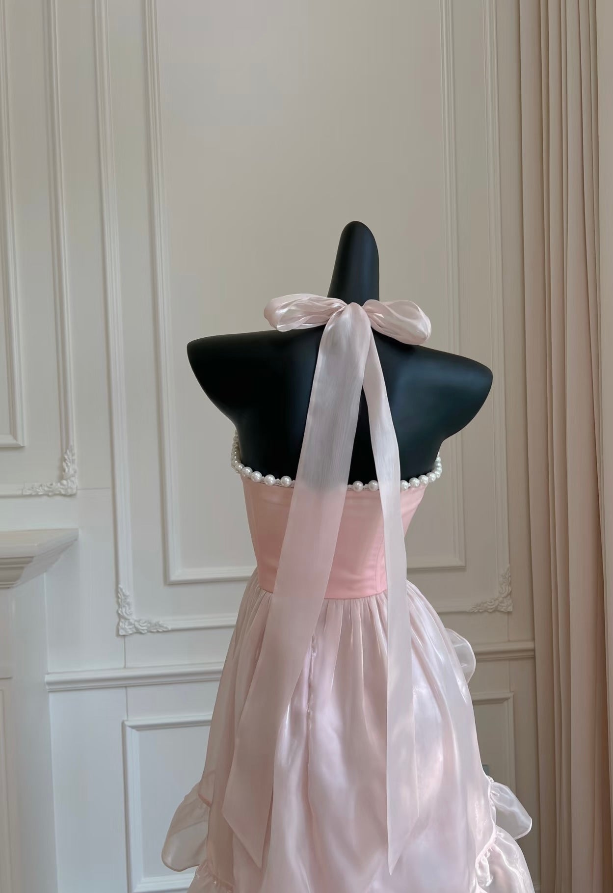 A Line Halter Pink Formal Party Dress Ruffle Homecoming Prom Dress J7171