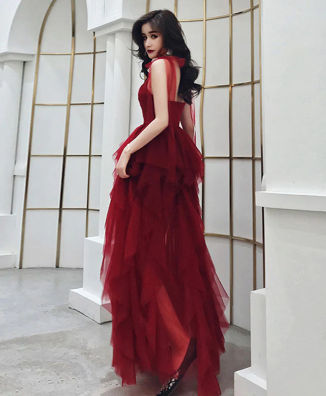 One-Shoulder-Burgund-langes Abschlussball-Kleid-Schnür-Abend-Kleid 20