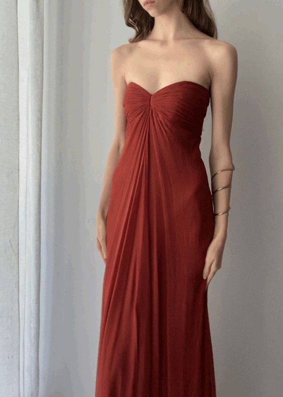 Robe de bal longue rouge rouille sans bretelles J2665