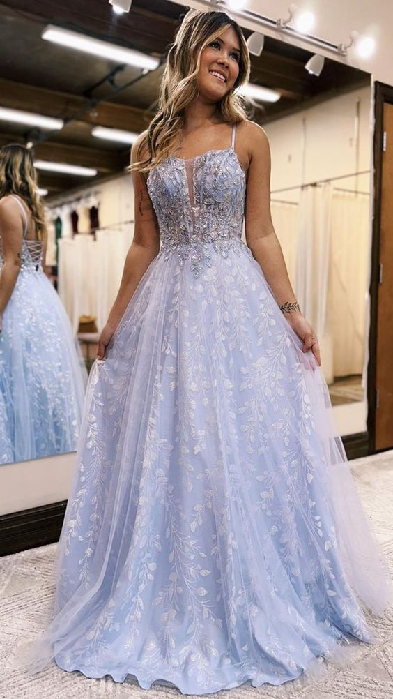 Spaghettiträger Lila A-Linie Langes Abendkleid J2625