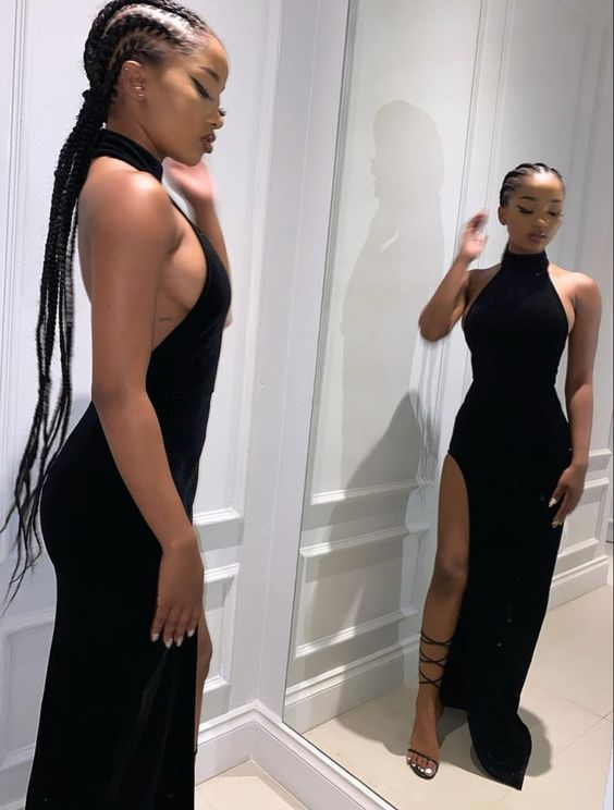 Robe de soirée longue fourreau en velours noir J2641