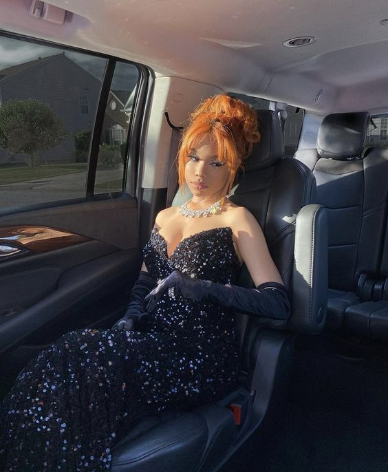 Robe de soirée longue sirène à paillettes et col en V 2501