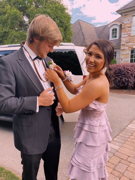 Robe de bal longue lilas à bretelles spaghetti et volants, coupe trapèze, tenue de soirée formelle 2515