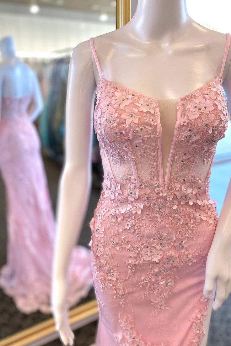 Robe de bal longue en dentelle rose avec fente haute, style sirène, robe de soirée formelle de remise de diplôme J2593