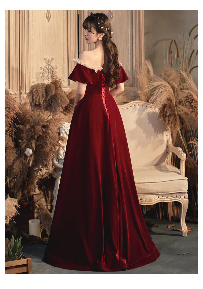 One-Shoulder-Burgund-langes Abschlussball-Kleid-Schnür-Abend-Kleid 20