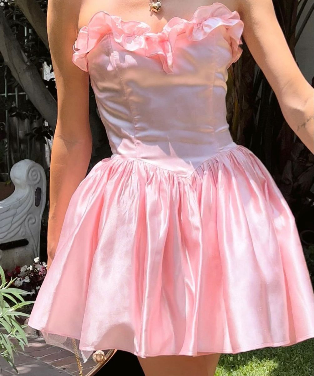 Rosa A-Linie Rüschen Kurzes Homecoming-Kleid J7337