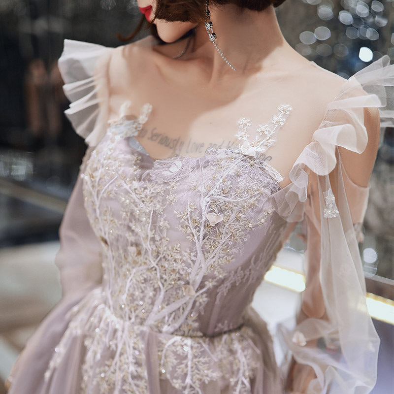 Cute Long Sleeves Lace Prom Dress Fairy Tulle Formal Evening Dress 175 - JulyProm