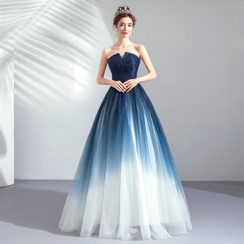 Robe de soirée bustier en tulle bleu dégradé 291
