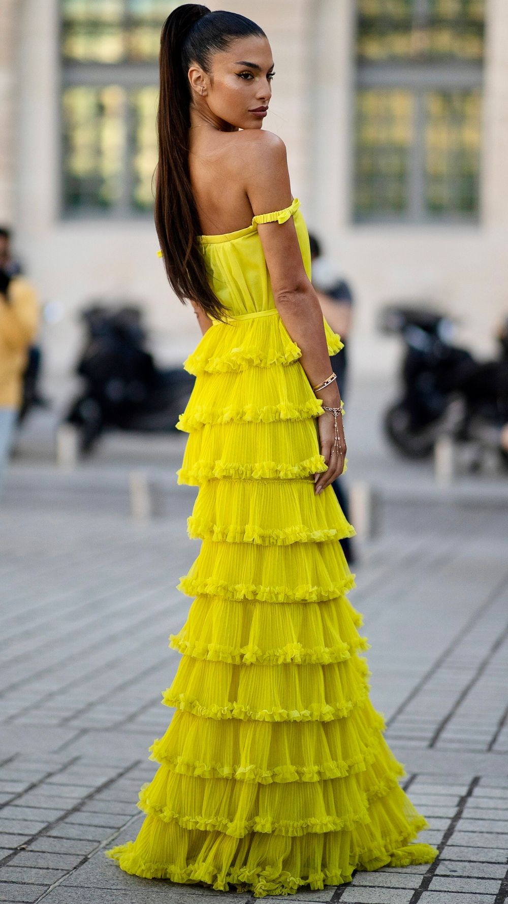 Off The Shoulder Yellow Tiered Prom Dress A Line Wedding Party Gown 2232
