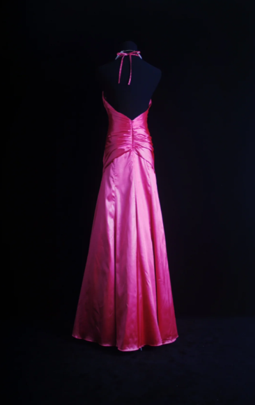 Halter Hot Pink A Line Long Prom Dress Applique Evening Dress J8660