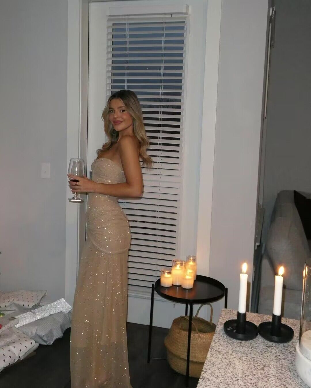 open lace back dress Elegant Spaghetti Strap Midi Sequined Dress Women Sexy Prom Evening Bo –  formalgowns main image 1