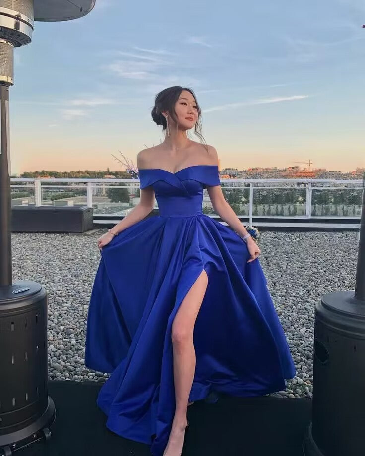 Schulterfreies A-Linien-Ballkleid, lang, J2757