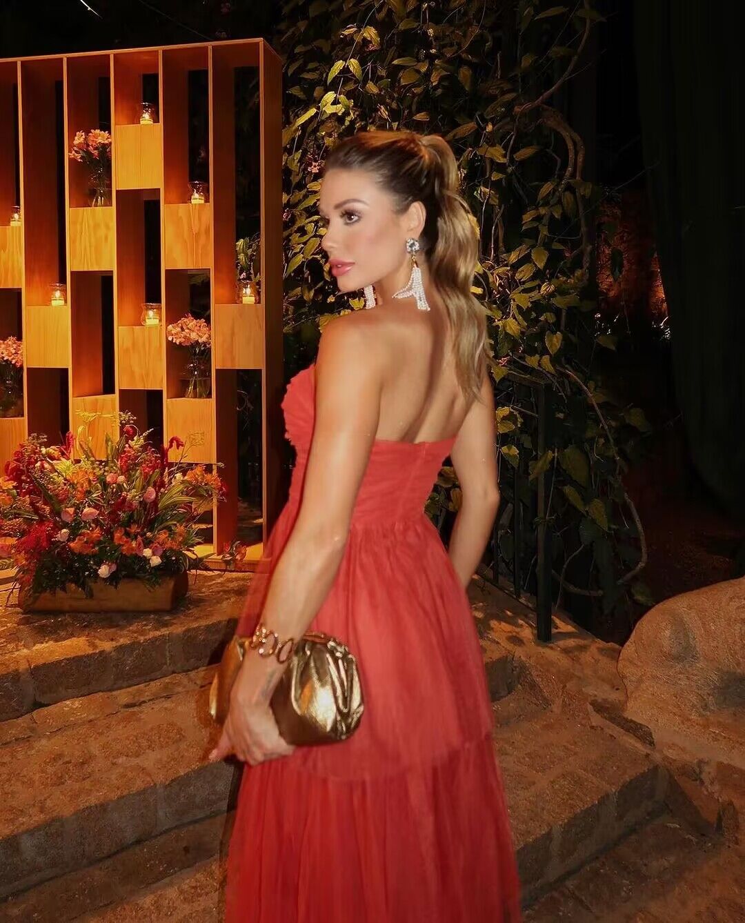 Strapless Red A Line Tulle Long Prom Dresses J2767