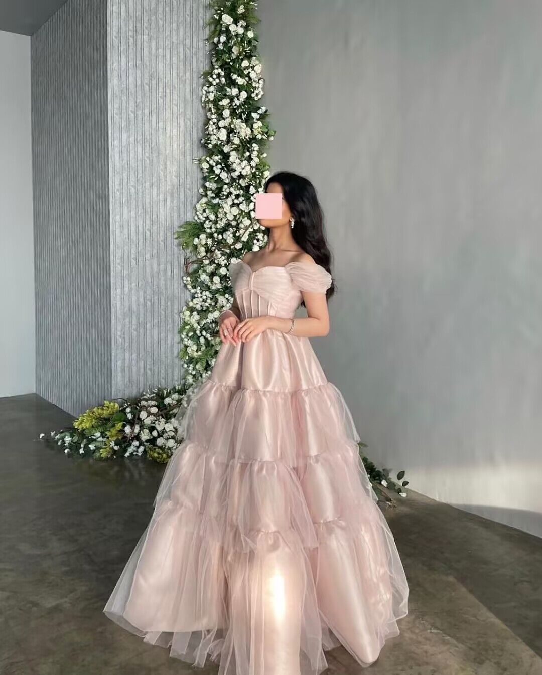 Robe de bal longue rose clair coupe trapèze, jolie robe princesse J2768