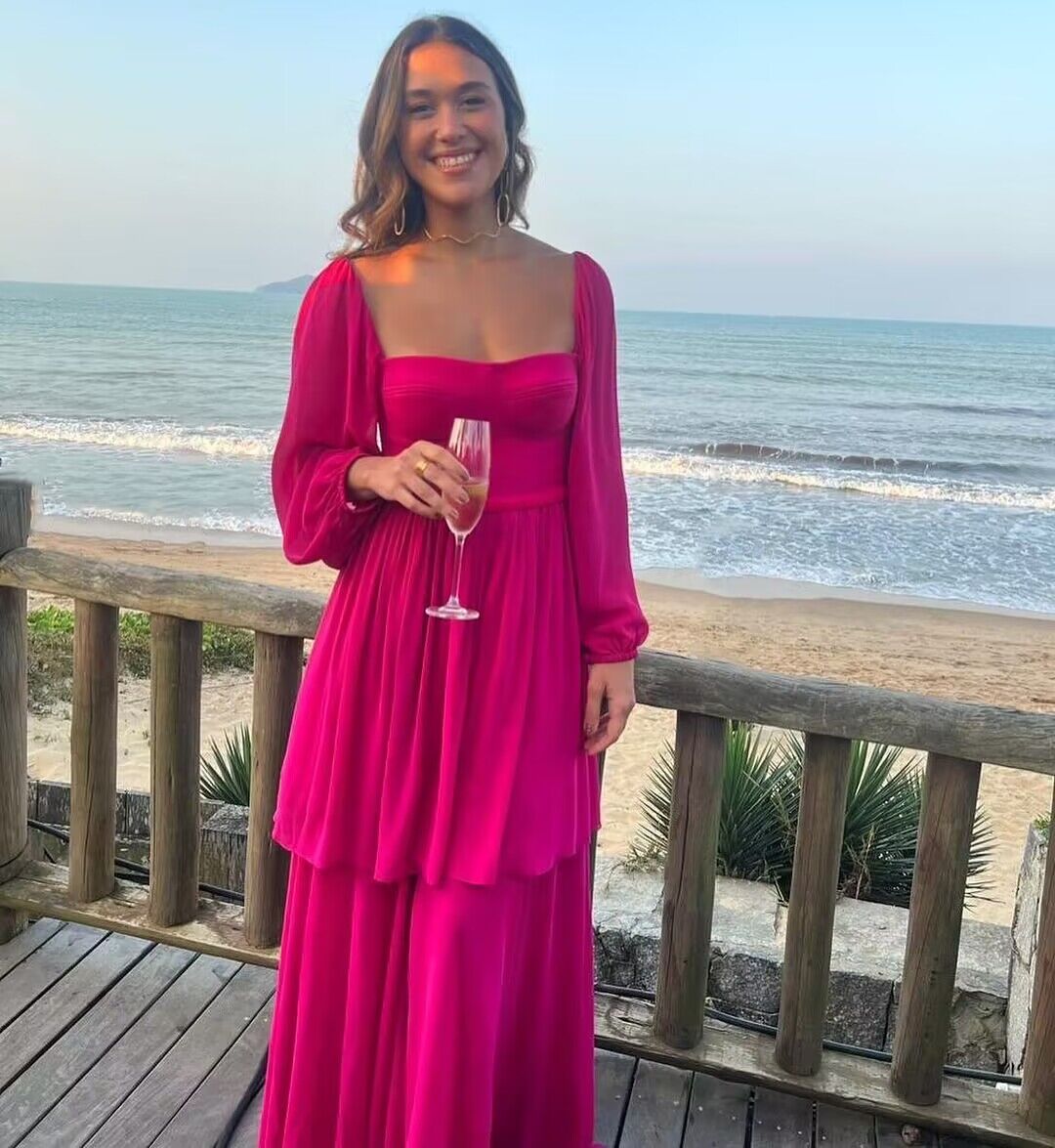 Rosarotes langes Ballkleid in A-Linie, formelles Partykleid J2866