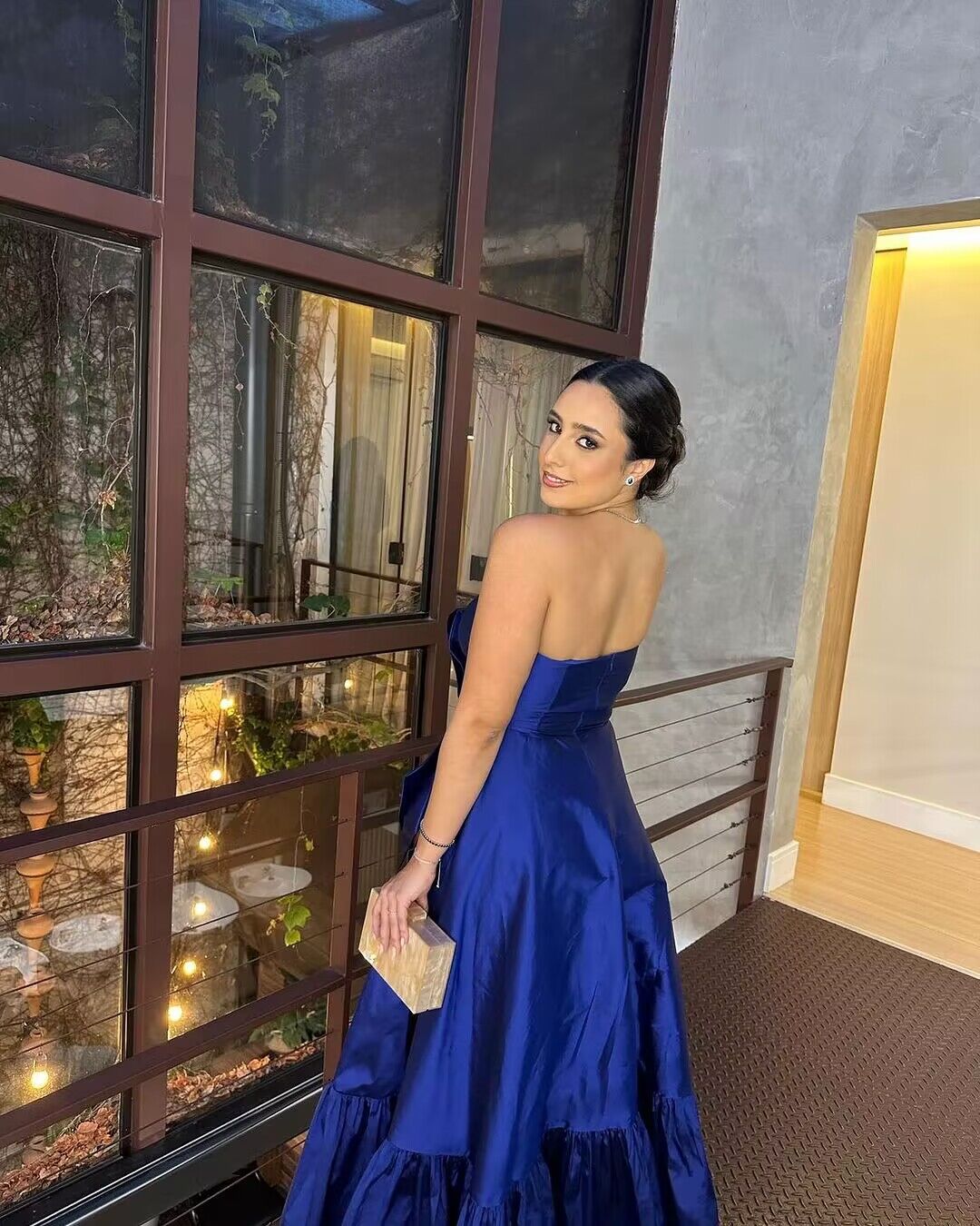 A Line Strapless Royal Blue Satin Long Prom Dress With Slit J2833