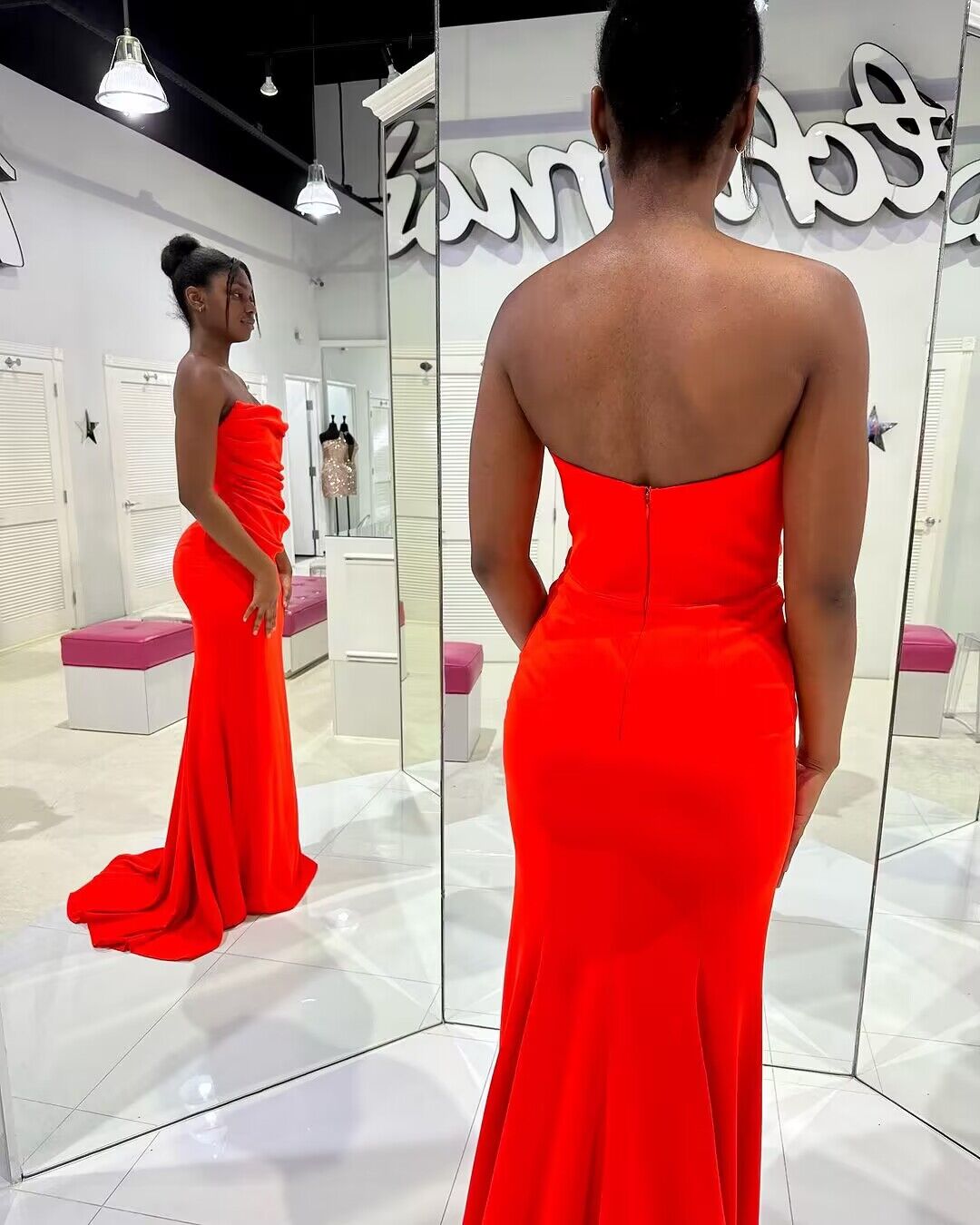 Strapless Orange Chiffon Mermaid Long Prom Dress J2842