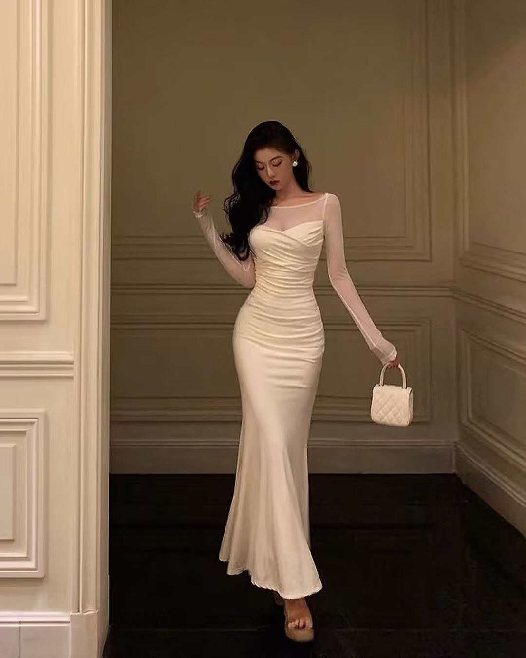 Robe de bal sirène blanche à épaules dénudées J2850