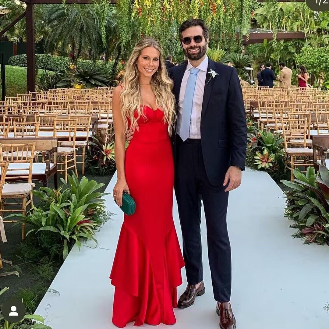 Spaghetti Straps Red Mermaid Satin Long Prom Dress J2802