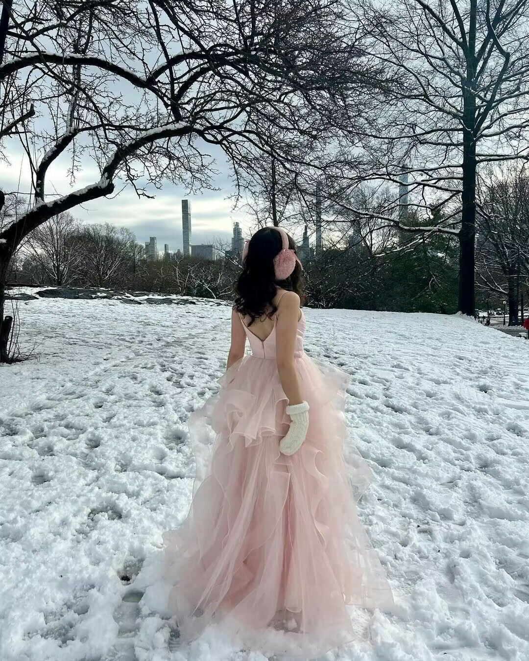 Rosa A-Linie Tüll Langes Ballkleid Süßes Partykleid J2773