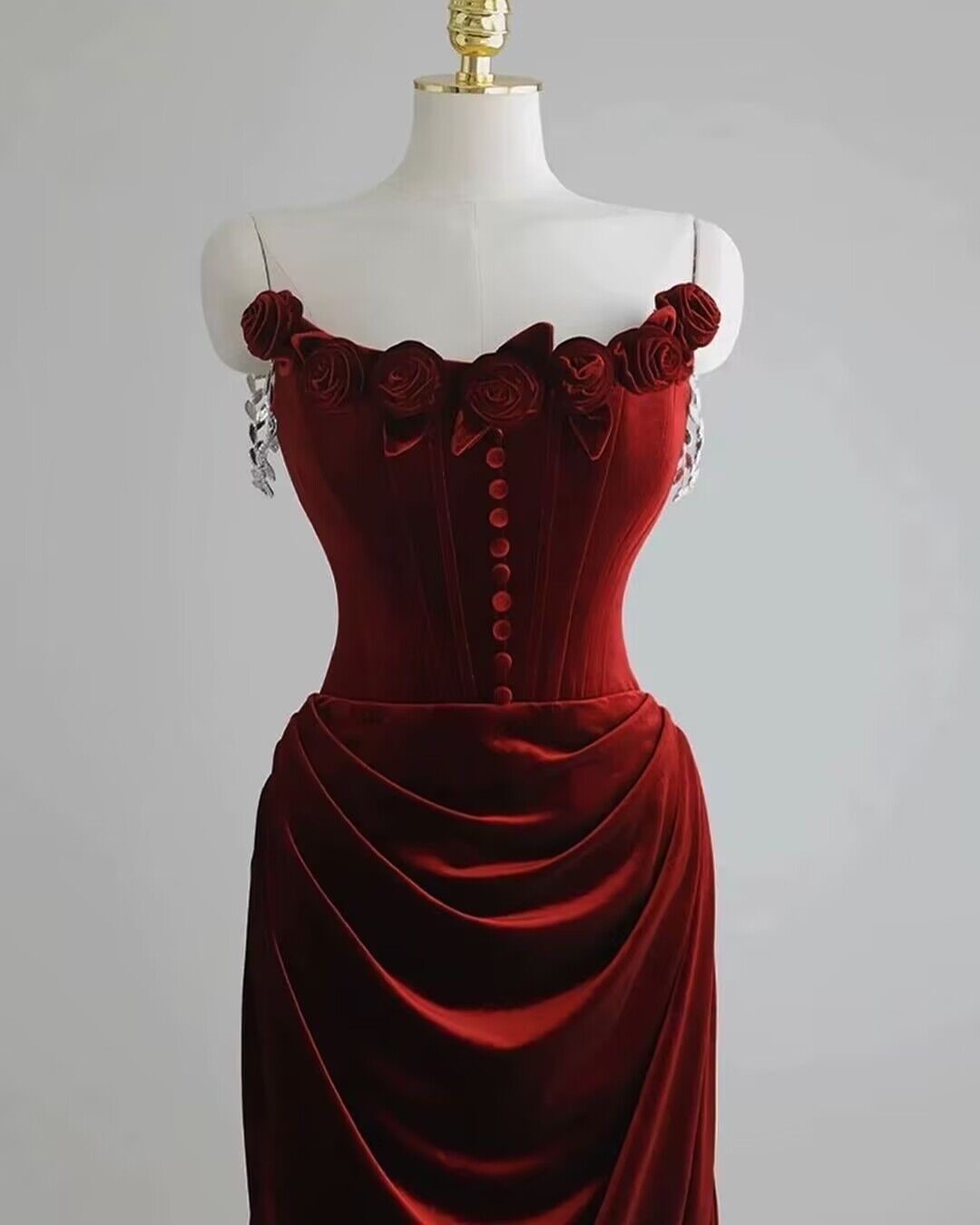 Robe de bal longue en velours style sirène bordeaux, élégante robe de fête d'anniversaire J2919