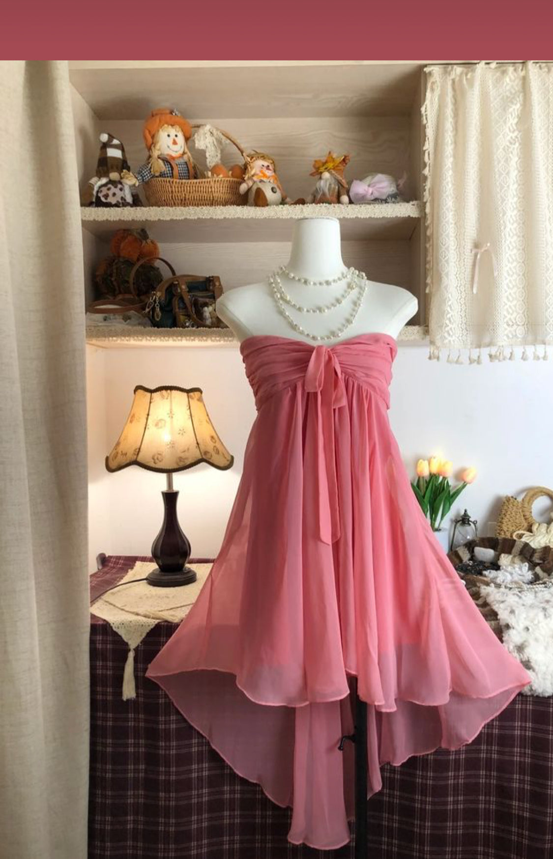 Trägerloses rosa Chiffon-Heimkehrkleid, formelles Partykleid J7190