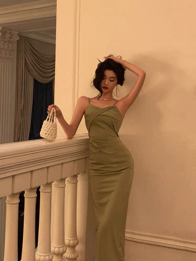 Robe de soirée longue fourreau verte J3309