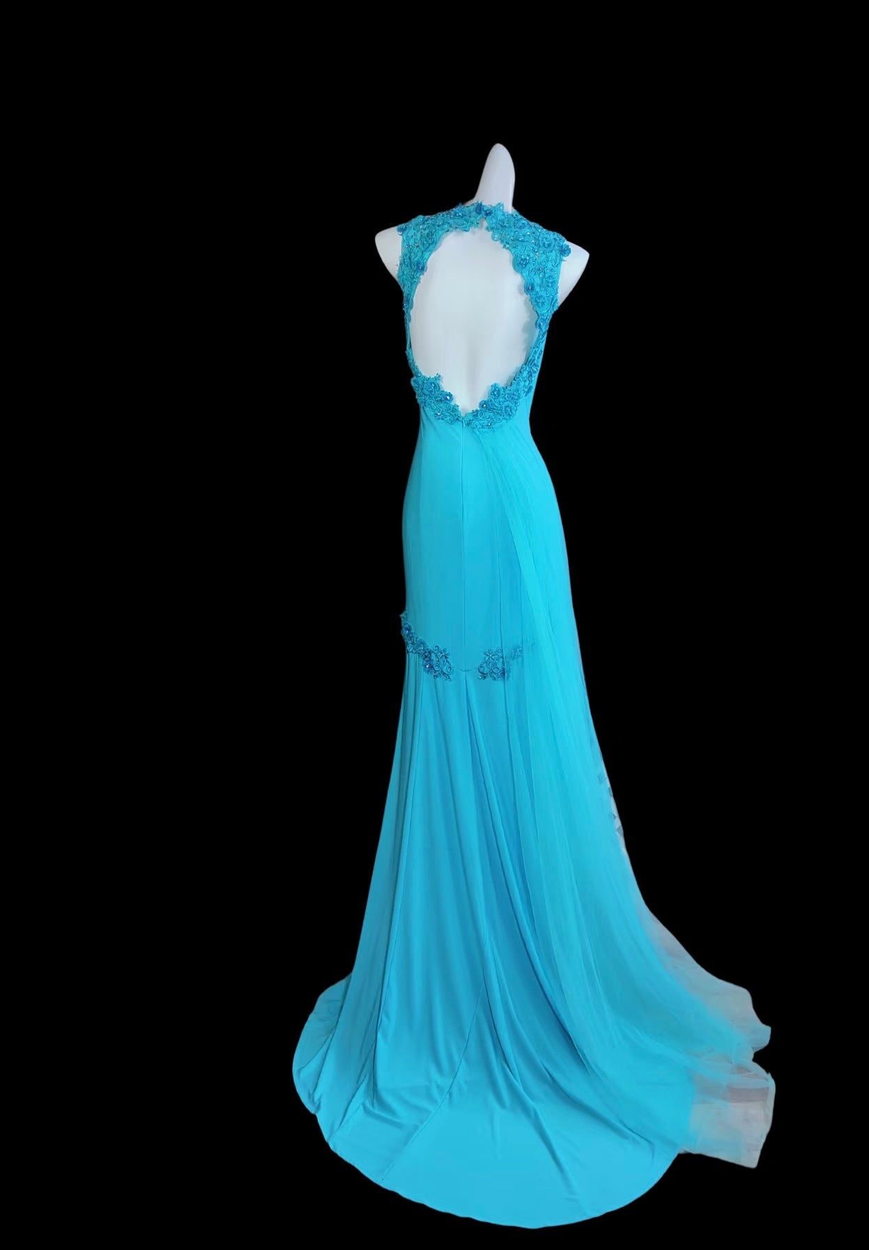 Blaues Meerjungfrau-Abendkleid mit Applikationen, formelles Ballkleid J7322