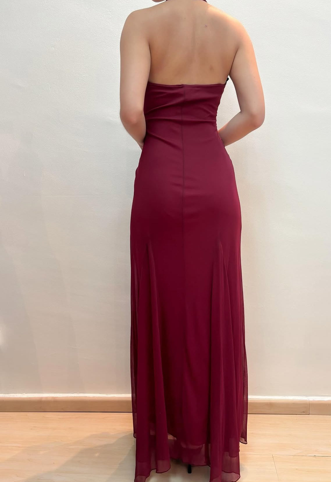 Robe de bal longue bordeaux dos nu, robe de soirée formelle J8588
