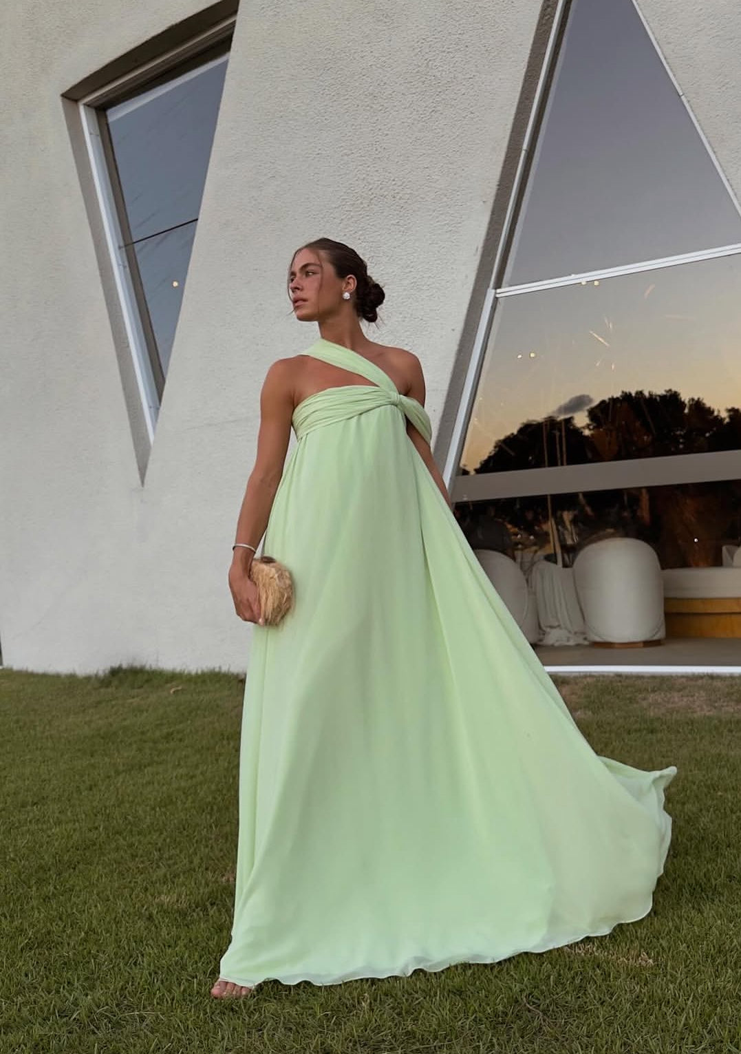 Robe de demoiselle d'honneur en mousseline verte, robe de soirée formelle J7035