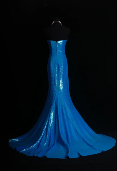 Robe de soirée longue sirène bleue à paillettes J8663