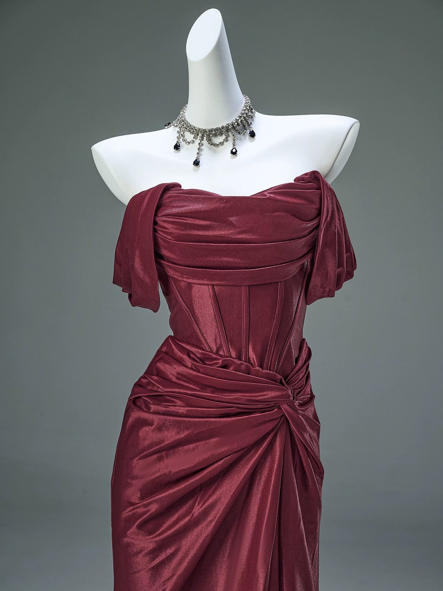 Off The Shoulder Burgundy Long Prom Dress Formal Evening Dress J8440