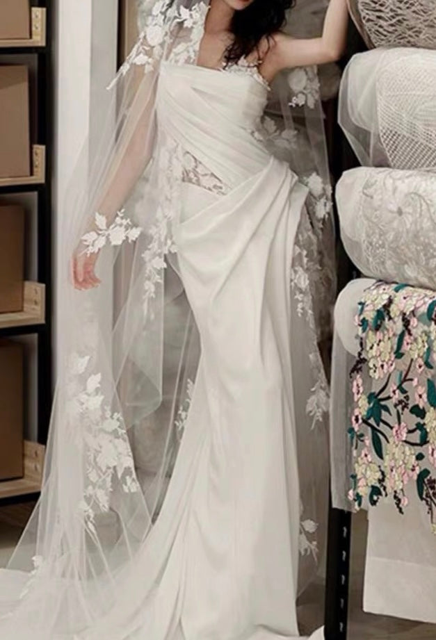 Robe de soirée d'anniversaire blanche trapèze en dentelle J3248