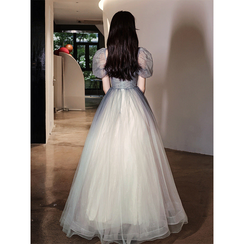 Gray Long Party Dress Short Sleeves Evening Dress Formal Gown 108 - JulyProm