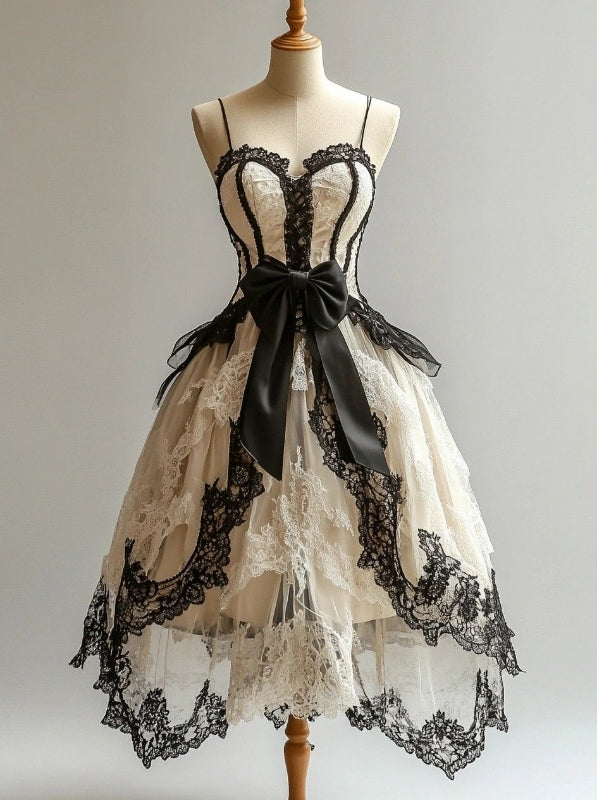 Spaghetti Straps A Line Vintage Birthday Dress Lace Evening Dress J8872