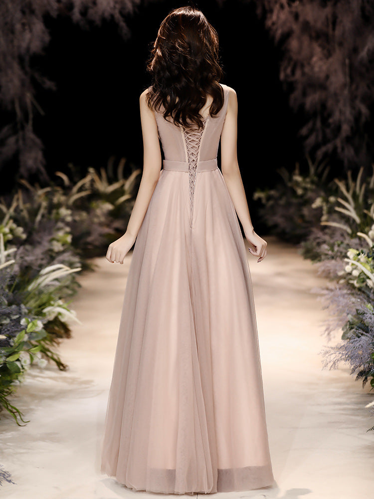 Champagne Tulle Prom Dress A Line Long Evening Dress 105 - JulyProm