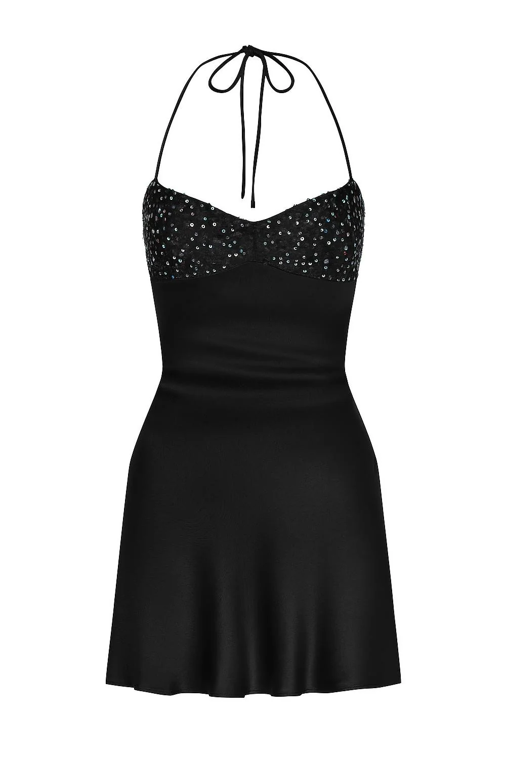 Neckholder-Mini-Heimkehrkleid aus Satin mit Schnürung und Pailletten J8369