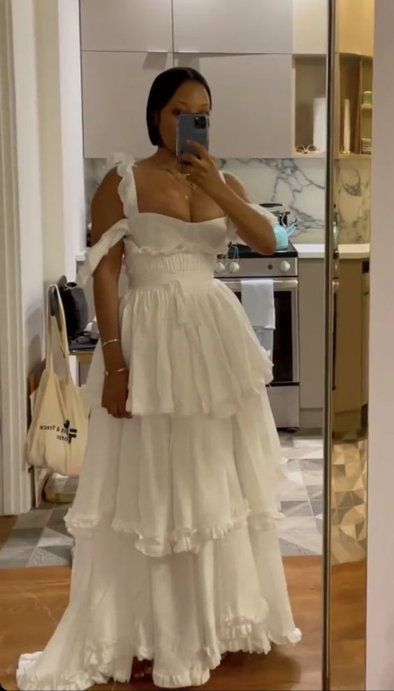 Sexy A Line Ruffles Chiffon White Prom Dress Birthday Outfit J8305