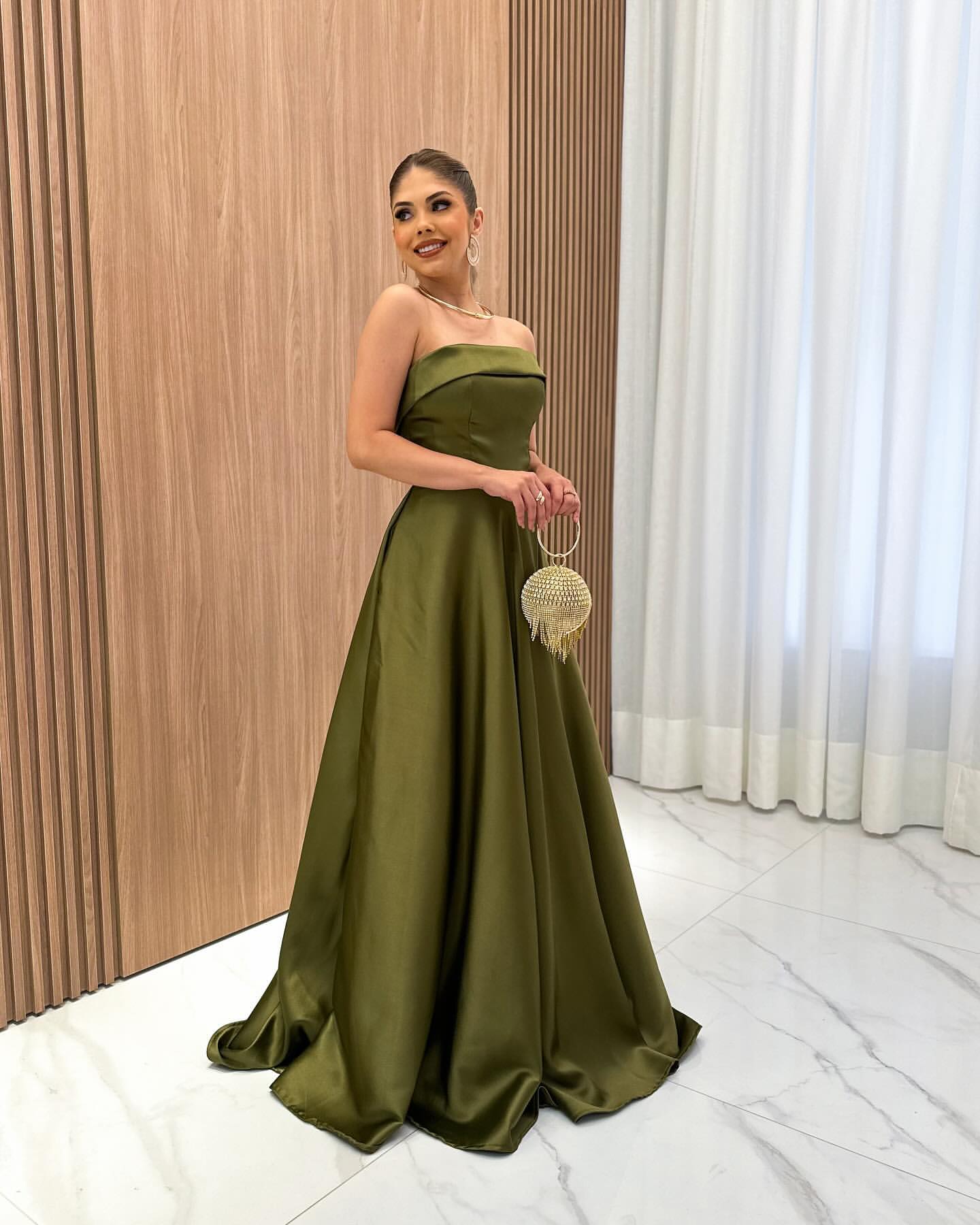 Trägerloses A-Linien-Ballkleid in Grün, formelles Abendkleid J5878