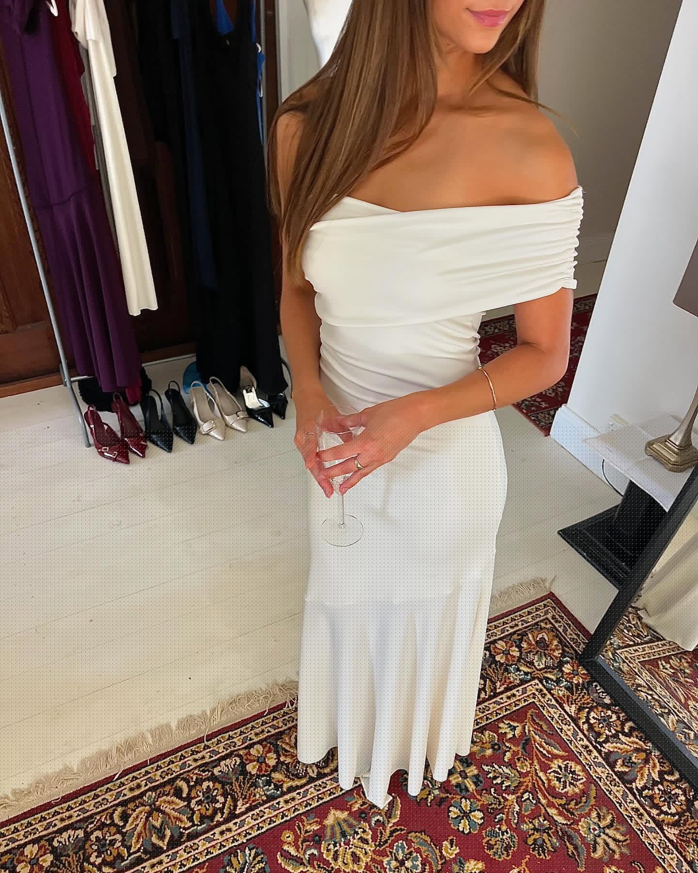 Schulterfreies Elfenbein-Ballkleid, formelles Abendkleid J5894