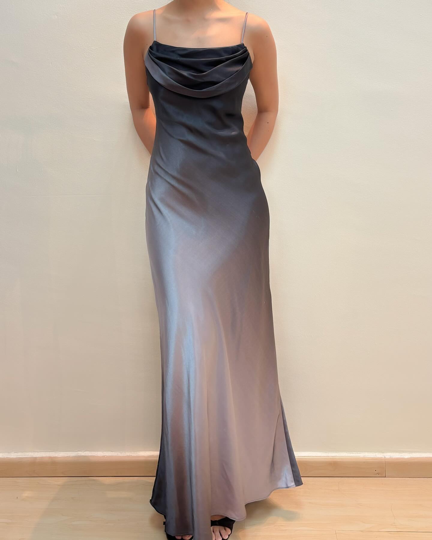 Spaghettiträger Farbverlauf Langes Ballkleid Satinkleid J5931