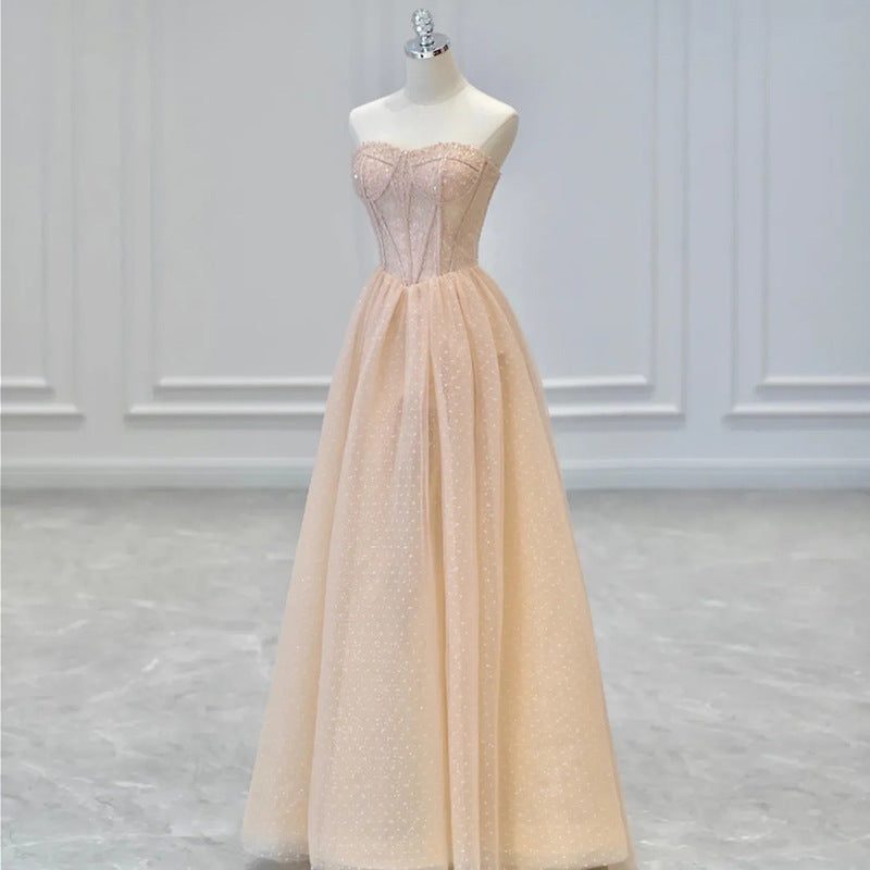 Champagne Pink Sparkly A Line Long Prom Dress Bling Evening Dress 122 - JulyProm