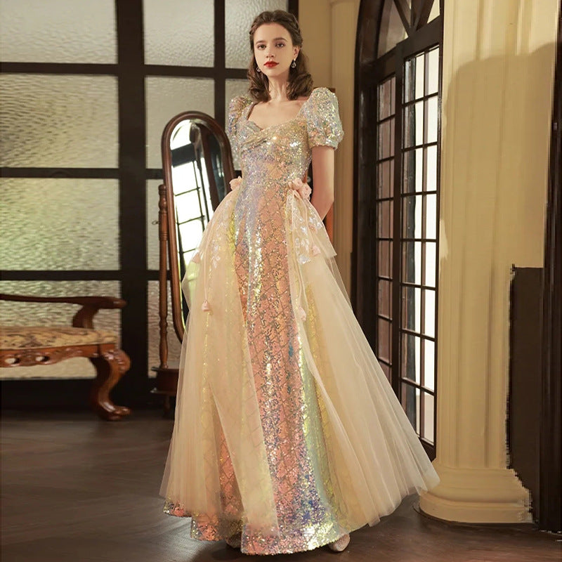 Gradient A Line Long Prom Dress A Line Sequins Evening Dress Formal Party Dress 111 - JulyProm