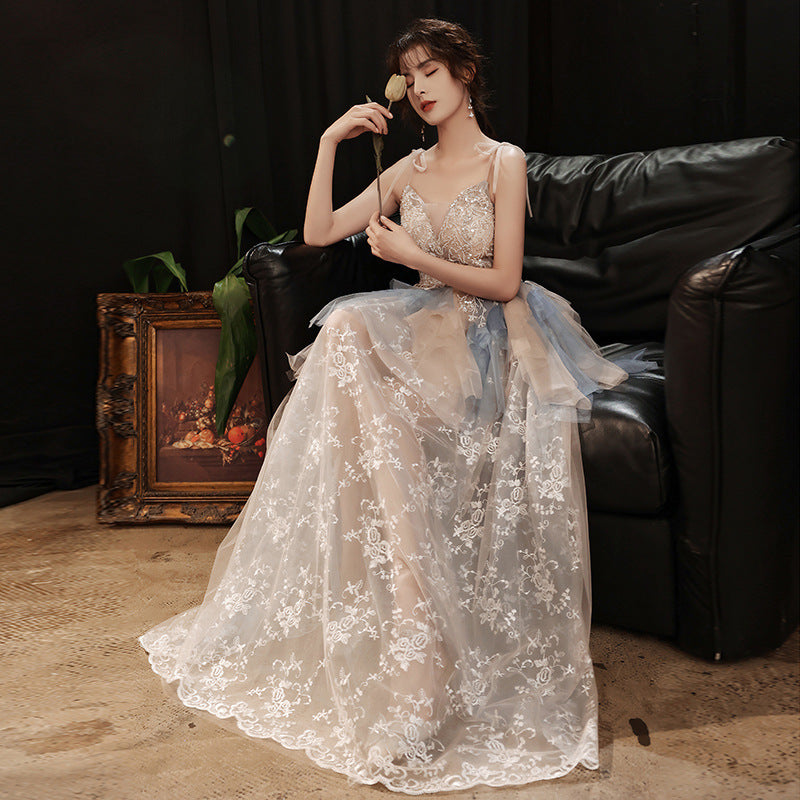 Spaghetti Strap A Line Tulle Prom Dress Lace Formal Evening Dress Fairy Princess Gown 137 - JulyProm