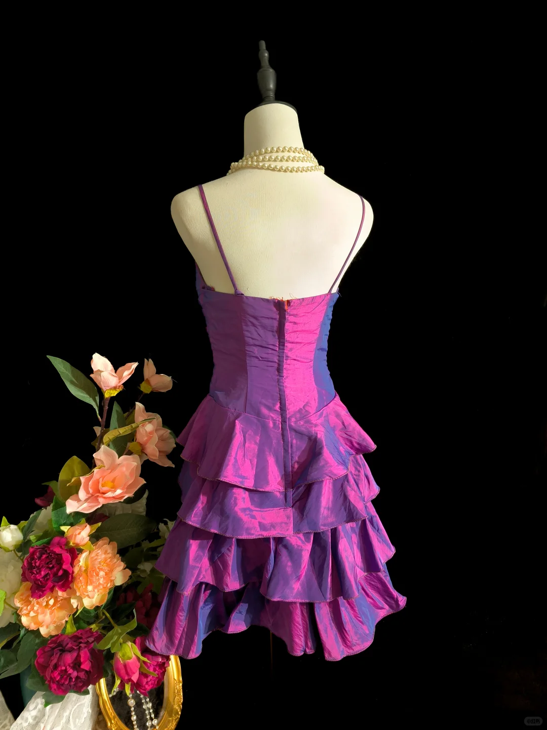 Spaghettiträger Fuchsia Lagenkleid mit Applikationen Kurzes Partykleid J8464